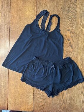 Catherine Malandrino Black Lace-Trim Tank and Short Sleep Set, S